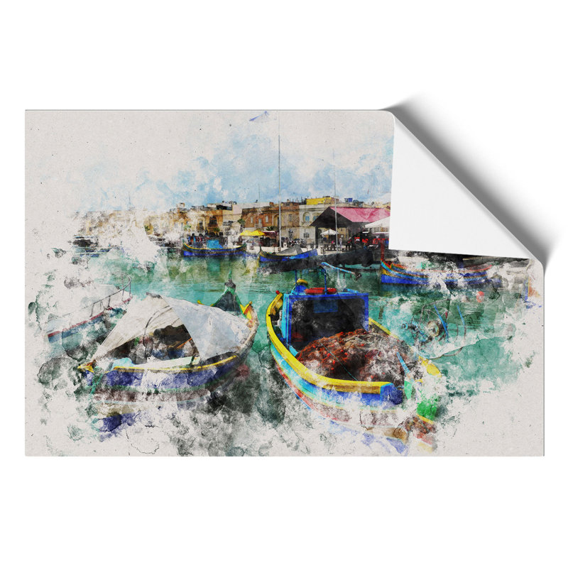 Fishing Boats In Malta Watercolour - No Frame Print, 21cm H x 30cm W x 0.1cm D