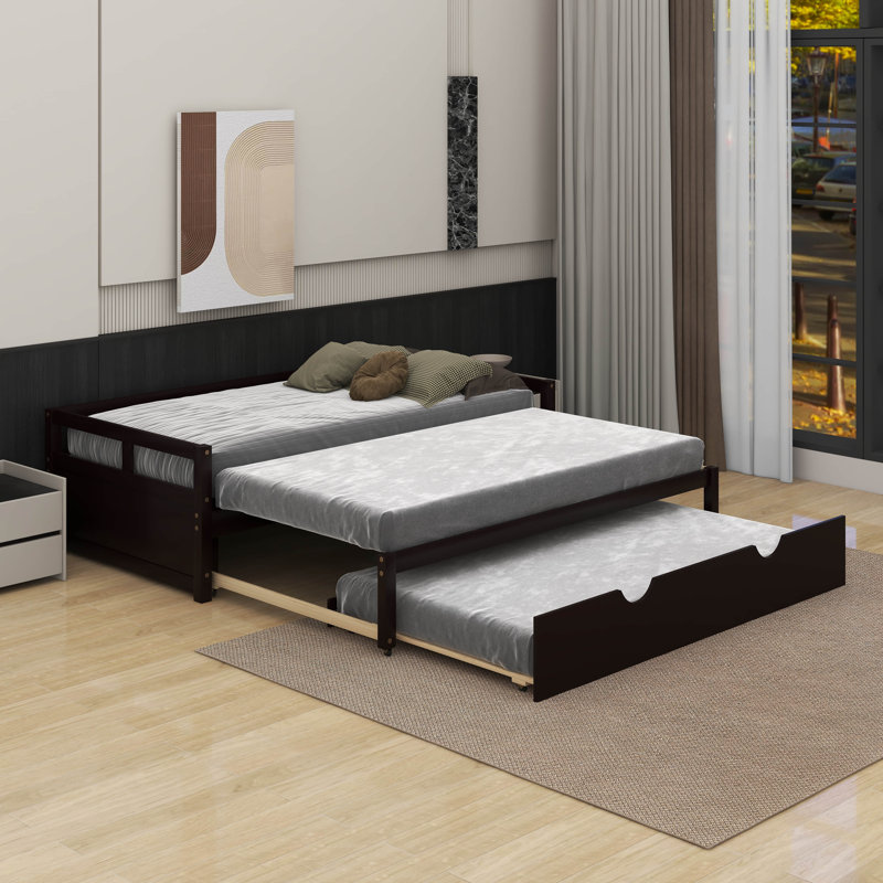Lit de jour extensible avec couchette, lit de jour en bois avec couchette, Espresso