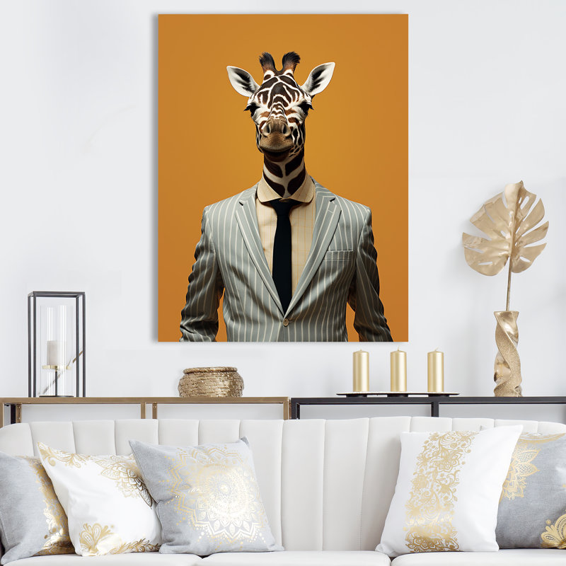 Gris, girafe, mode, costume I - girafe, art mural, Cadre flottant noir, H 20 po x l 12 po x P 1 po