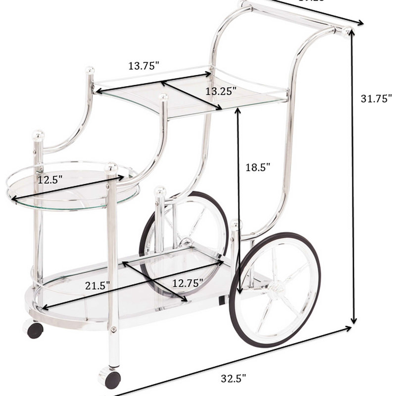 3 chariot de service,, finition polie, rangement et rangement, présentoir de salle à manger en verre trempé, style contemporain, verre, surface