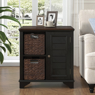 End Table, Shutter Style with Woven Baskets
