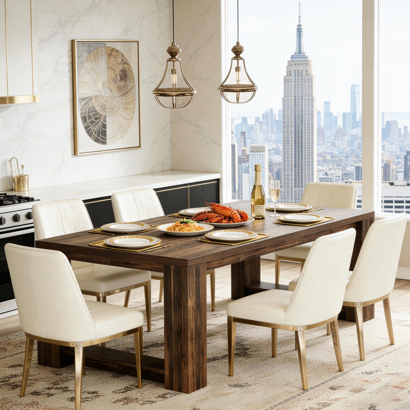 Table élégante en bois aux tons chauds, idéale pour les réunions de famille et les présentations professionnelles ; table de conférence transformable en table à manger, structure brun foncé