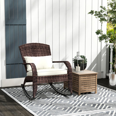 Ensemble de bascule de terrasse, avec dossier haut, coussin de siège et coussin de chaise berçante de patio blanc crème, coussin de style ergonomique, jardin, porche, balcon