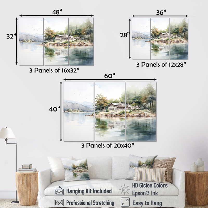 Ensemble d'art mural Lake House, Toile tendue, H 32 po x l 48 po x P 1 po
