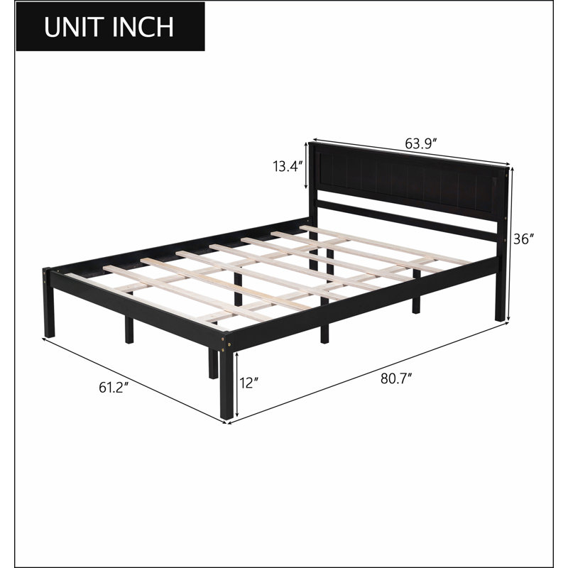 Platform Bed Frame with Headboard, Espresso, Queen