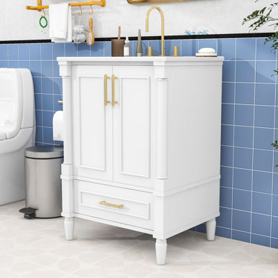 Elegant Freestanding Bathroom Vanity with Ceramic Sink, Adjustable Storage and Soft-Close Doors