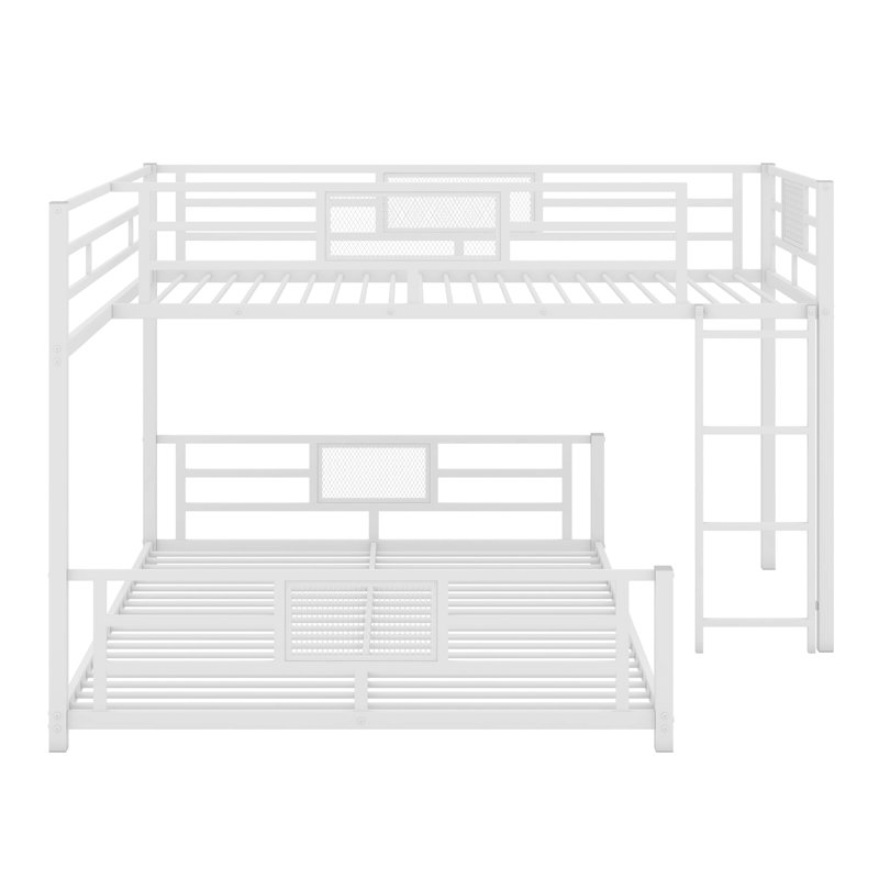 Kelvisha L-Shaped Metal Twin Over Full Size Bunk Bed, White