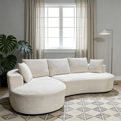 Ensemble de canapé modulaire courbé 2 pièces avec coussins, mobilier de salon ergonomique minimaliste, sièges modernes, sans assemblage, canapé et méridienne, beige