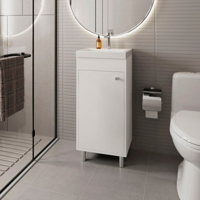 Meuble-lavabo blanc avec 1 porte et 2 tablettes de rangement