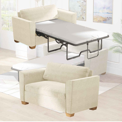 Causeuse-lit escamotable en velours double 70,8 po, canapé-lit 2 en 1 avec matelas en mousse à mémoire de forme pour petits espaces, beige