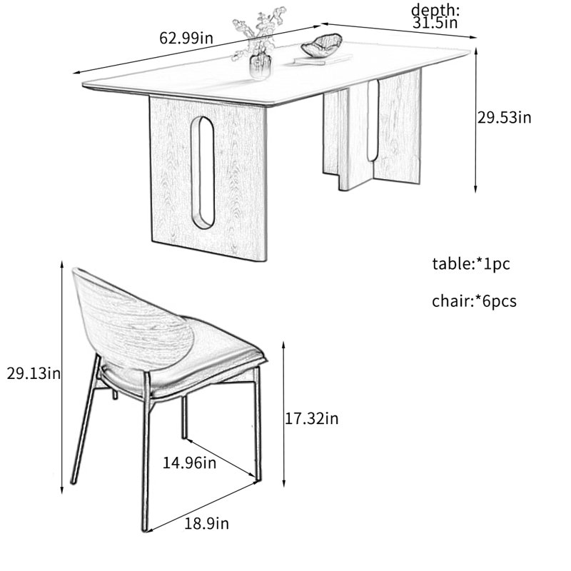 Durable Rock Plate Dining Table Sets., 29.53"H x 62.99"L x 31.5"W