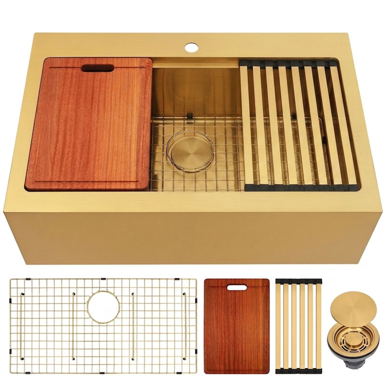 Évier de cuisine en acier inoxydable de calibre 16 avec cuve à tablier frontal frontal L 33 po x l 22 po avec accessoires