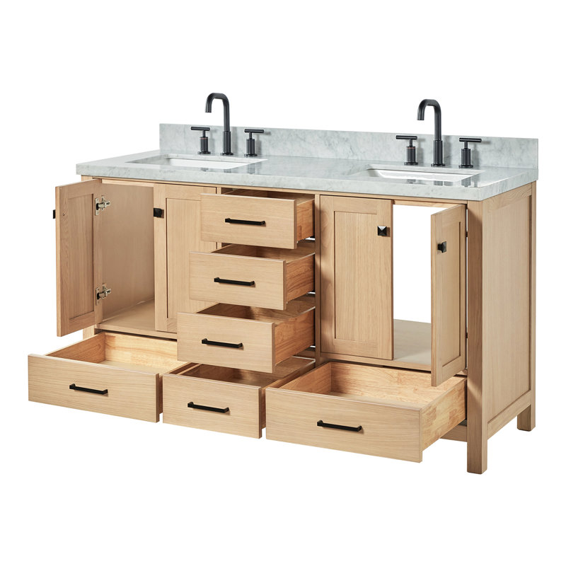 Ensemble de meuble-lavabo double 61 po Cambridge, Chêne / noir mat