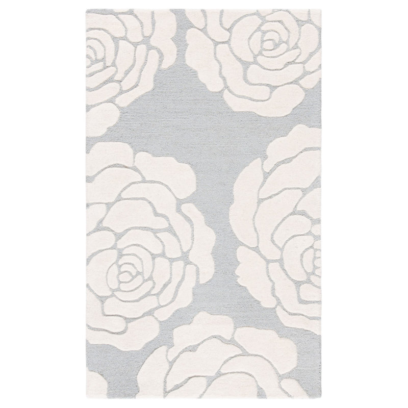 Tapis gris / ivoire en laine touffeté à la main Cannen, Rectangle 2 pi x 3 pi