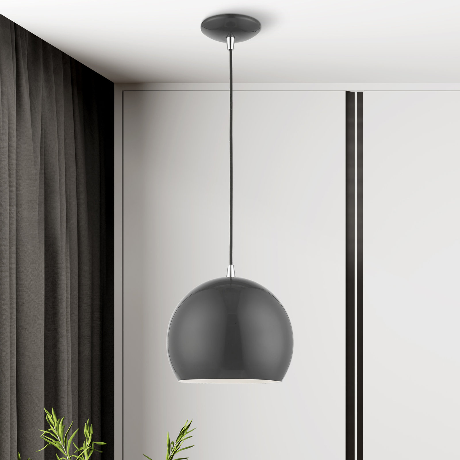 Schultz Dimmable Globe Single Light Pendant, Shiny Dark Gray