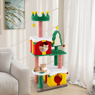 Christmas Cat Tree For Indoor Cats With Sisal Scratching Posts Carpet Plush Perch
