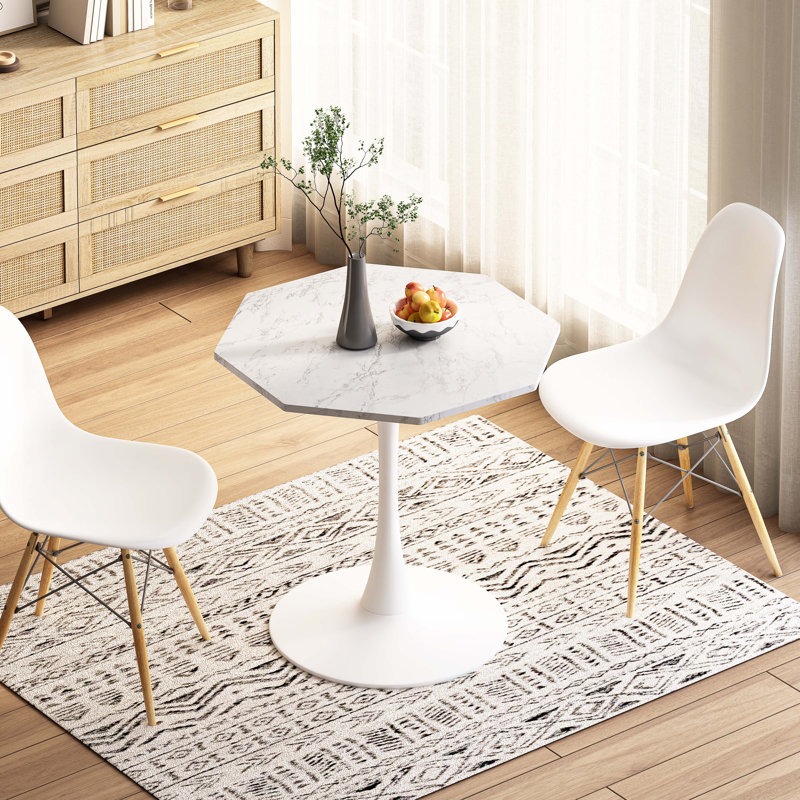 Modern Octagonal Coffee Table with  Printed Table Top,Metal Base, White Marble