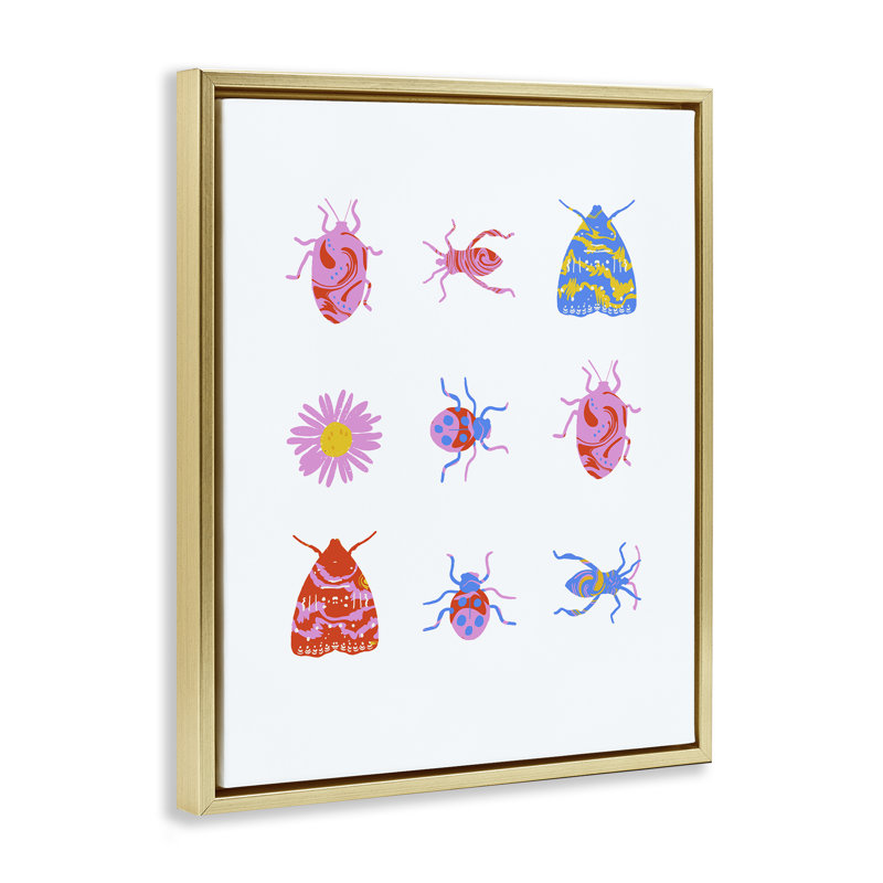 «Pollinator Insects Assortment», art mural sur toile flottante brune, H 21 po x l 17 po, Cadre flottant métallique doré