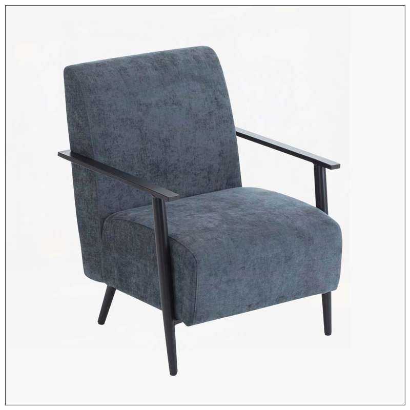 Fauteuil d'appoint rembourré avec structure en métal, Bleu gris