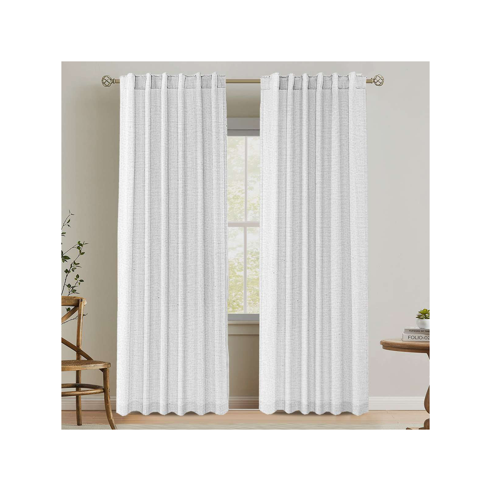 Linen Curtains for Living Room 2 Panels Back Tab Loop Pocket Textured Light Filtering Semi Sheer Rustic Farmhouse Boho Curtain for Bedroom