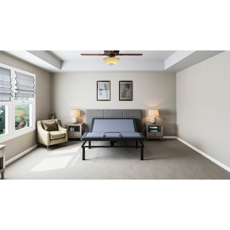 Base de lit réglable Os2 pour lit simple TG, contrôle de la position du pied de la tête, mémoire programmable, sans fil, capacité de 850 lb, base Blue XL et télécommande réglable sans fil, bleu gris