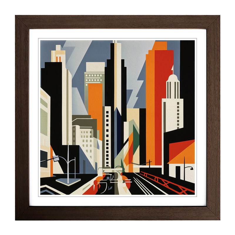 City Of Los Angeles Constructivism No.2 - Single Picture Frame Print on Wood, Walnut