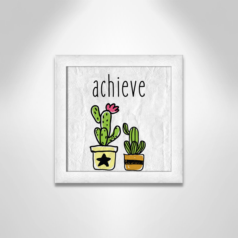 Impression sur papier Cacti C, Encadré plat à grain de bois blanc, H 12 po x l 12 po x P 0,6 po
