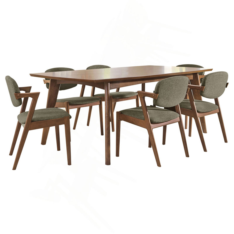 Ensemble de salle à manger gris et noyer foncé, 7 pièces : table, 6 chaises