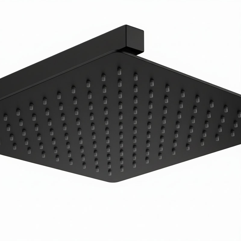 Système de douche à pluie mural noir mat 10 pouces avec pomme de douche à main et tablette de rangement, Noir mat