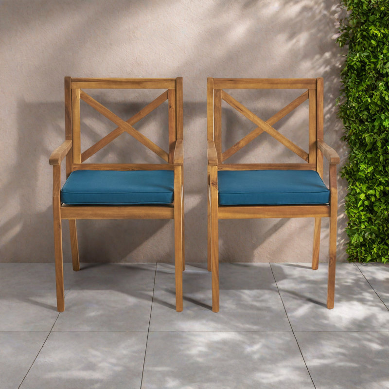 Chaise avec 2 coussins Perla, Bleu / Naturel