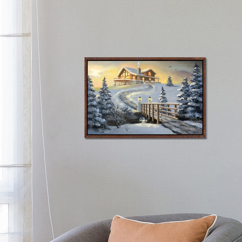 Big Cabin With Bridge by D. "Rusty" Rust - Floater Frame Gallery-Wrapped Canvas Giclée on Canvas, Brown