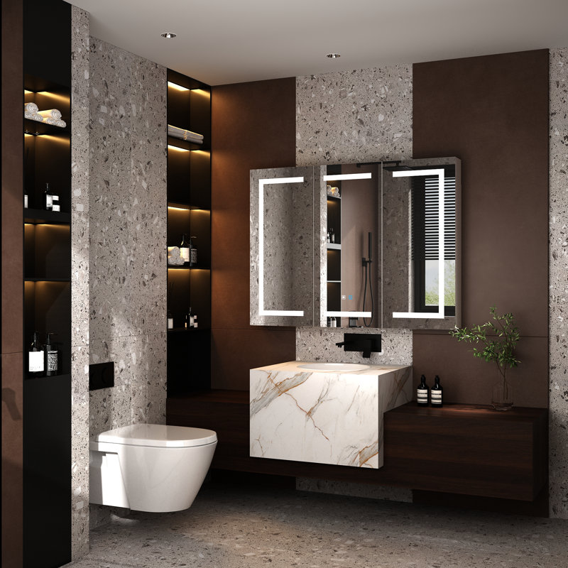 Jamorris 47.2'' W 35.4'' H Surface Frameless Medicine Cabinet with Mirror 6 Adjustable Shelves