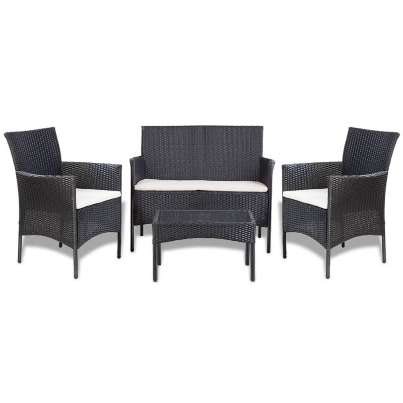 Ensemble de salon de patio 4 pièces avec coussins en rotin noir