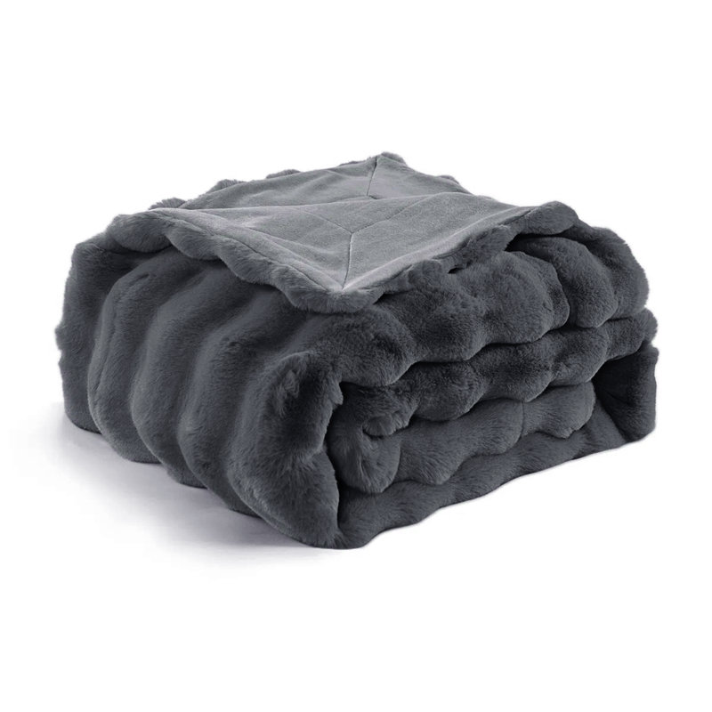 Jeté de couleur unie en fausse fourrure de lapin de couleur unie pour canapé et lit, gris foncé, 50 po x 60 po., Jeté