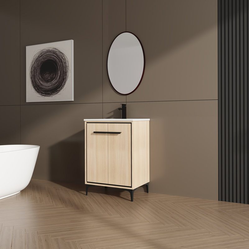 Base de meuble-lavabo 24 po avec lavabo, armoire de rangement avec portes, bois d'ingénierie
