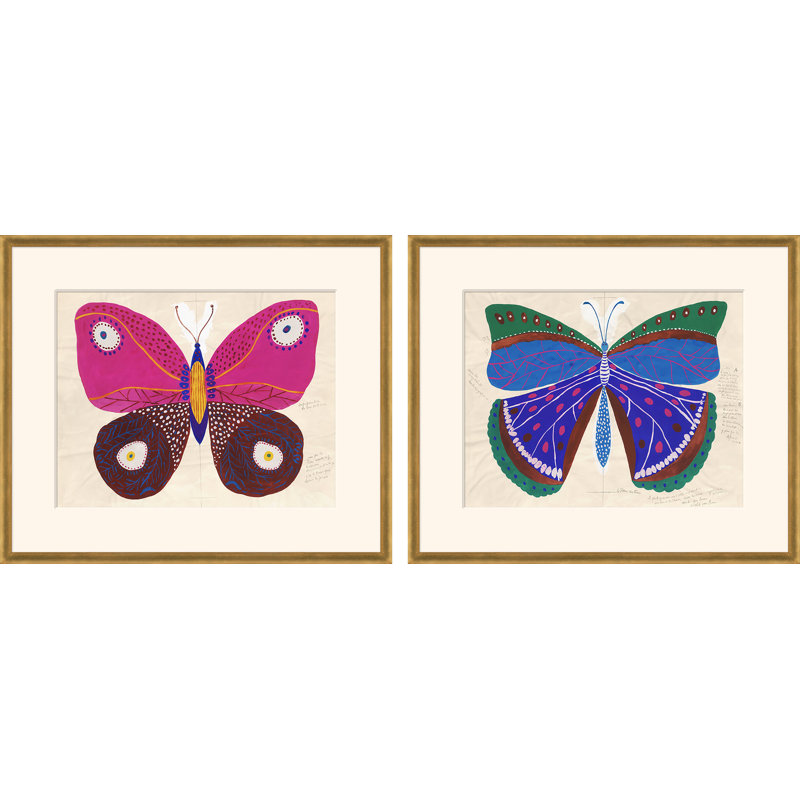 Gold Framed Pink and Blue Butterfly Prints on Archival Paper