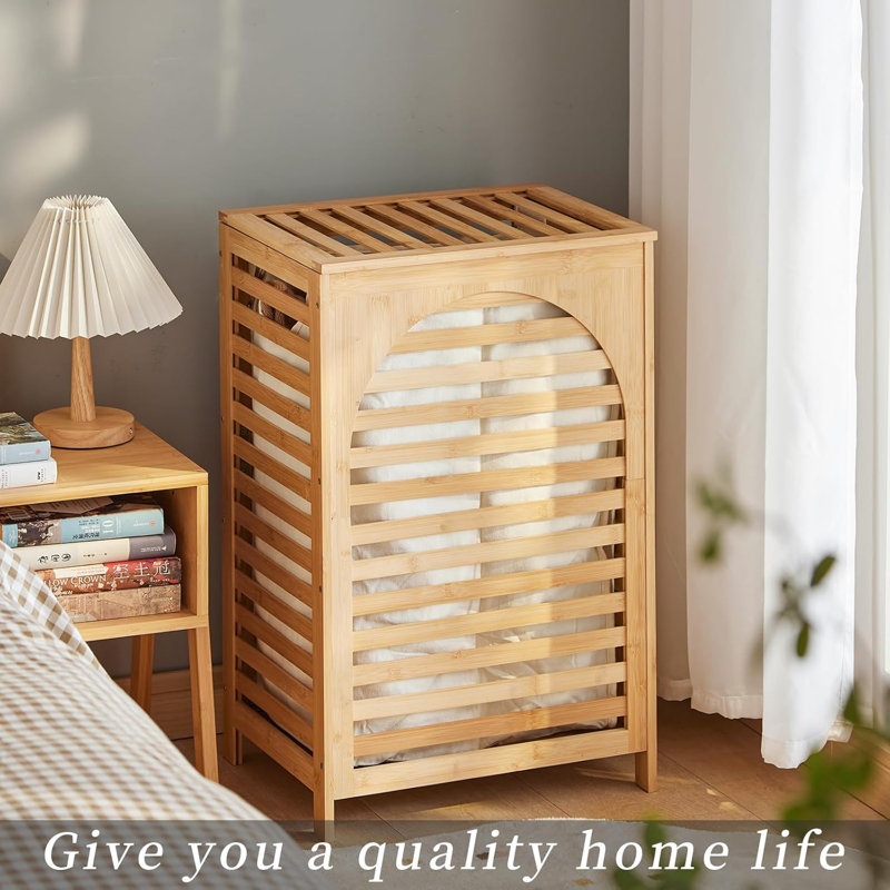 Laundry Hamper With Lid,Bamboo Large Waterproof Clothes Laundry Basket,Removable Washing Bags With Handles,Clothes Basket
