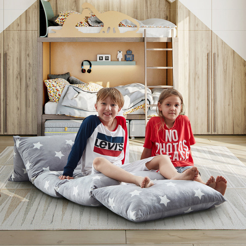 Housse de coussin pour lit Loungie 88 po x 26 po pour chambre à coucher, Microfibre / microsuède étoiles grises