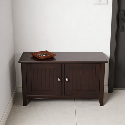 Shaker Style Entryway Bench With Storage Cabinet - 36 Inch Solid Wood Hallway Bench With Two Door Compartments For Living Room Or Foyer