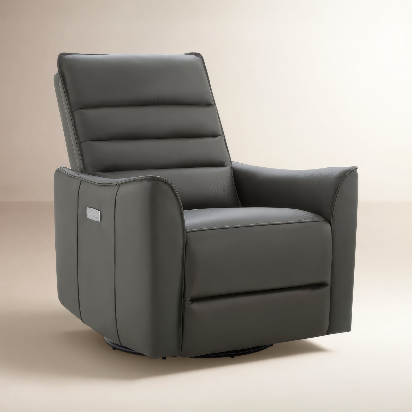 Gabi 33" Genuine Leather Swivel Power Recliner, Gray