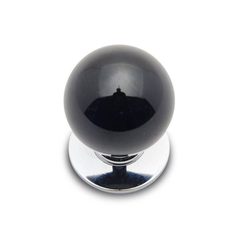 Globe Porcelain Round Knob CK Series, 1.25" H x 1.25" W x 1.62" D, Black/Polished Chrome