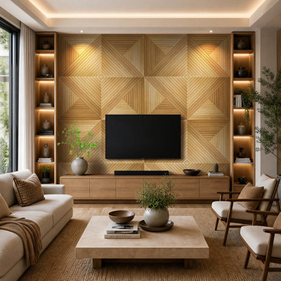 Panneau mural en bois 23,6 po - Motif géométrique 3D à peler et coller