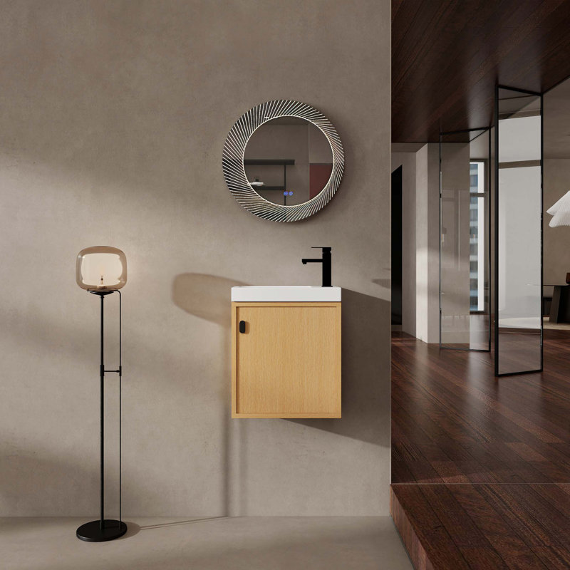Meuble-lavabo mural 18,5 po avec lavabo en résine, porte simple à fermeture douce