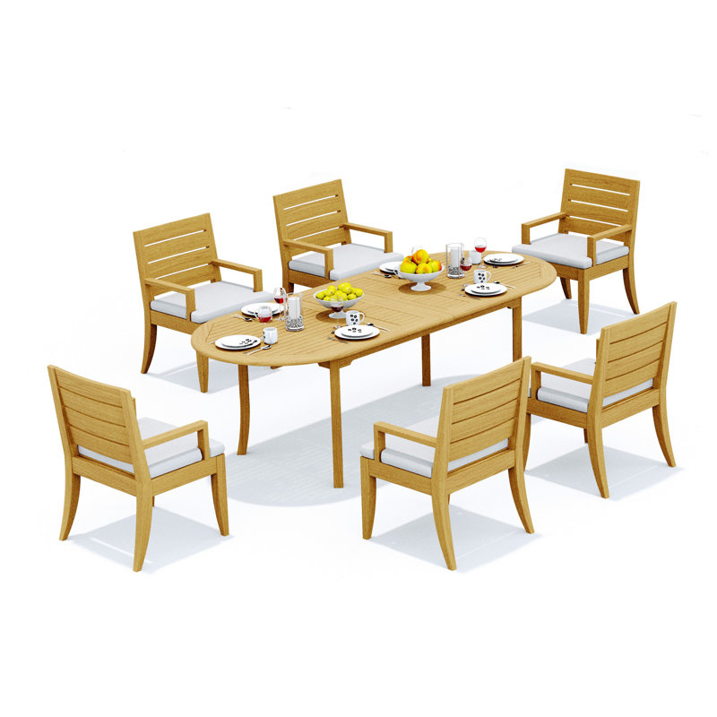8 Seats 9 Pcs Grade-A Teak Wood Dining Set: 94" Double Extension Oval Table And 8 Atnas  Arm Chairs #11AT2208, 6