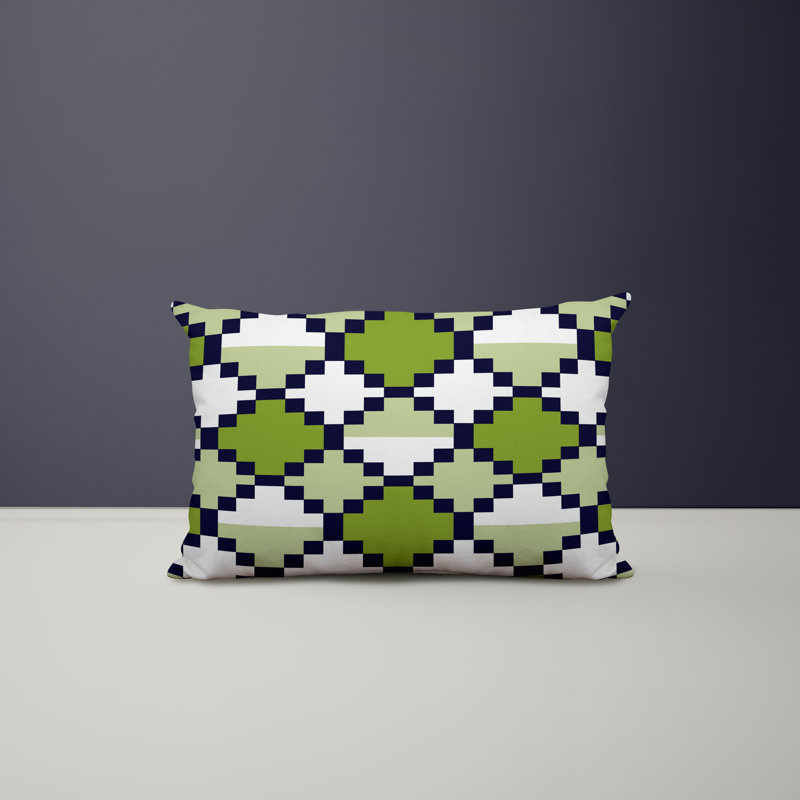 Polyester Lumbar Rectangular Indoor/Outdoor Pillow Cover & Insert, Chartreuse/Navy Blue