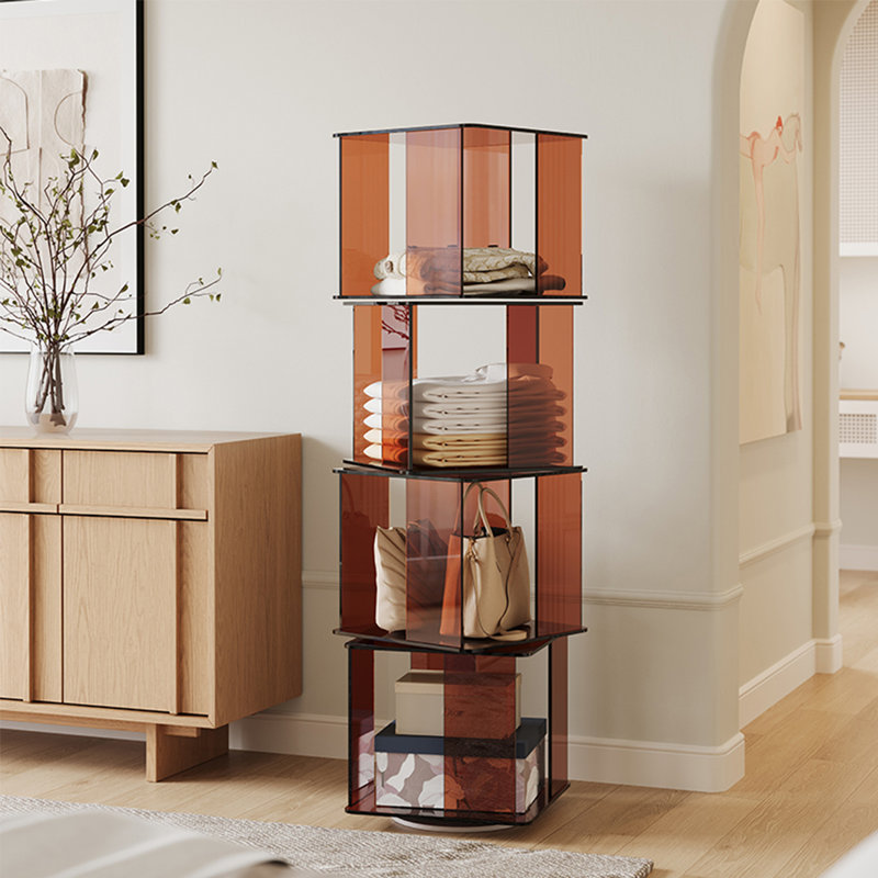 Acrylic Semi-Transparent Rotating Bookshelf, Amber Brown