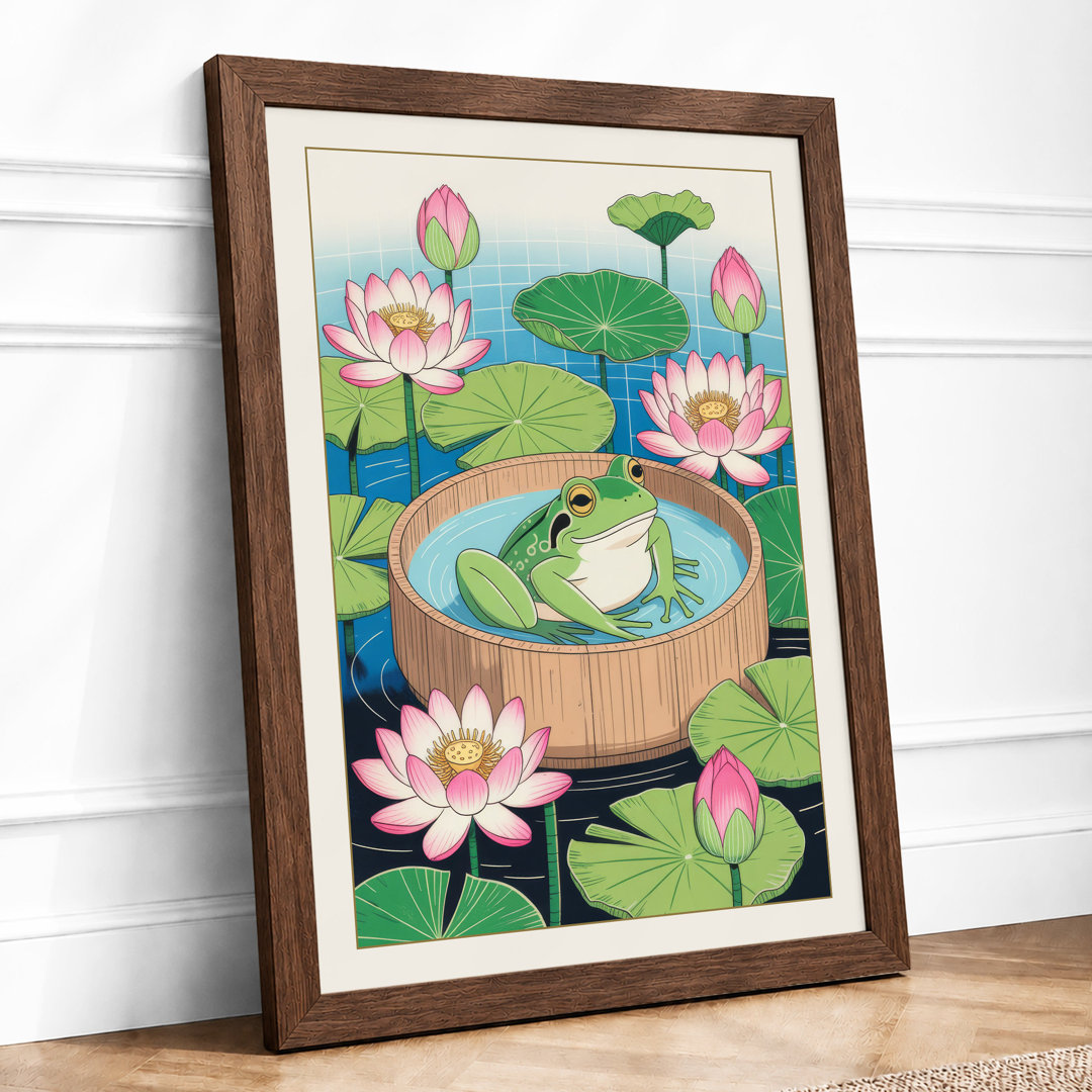 Frog in Lily Pond Botanical - Framed Print