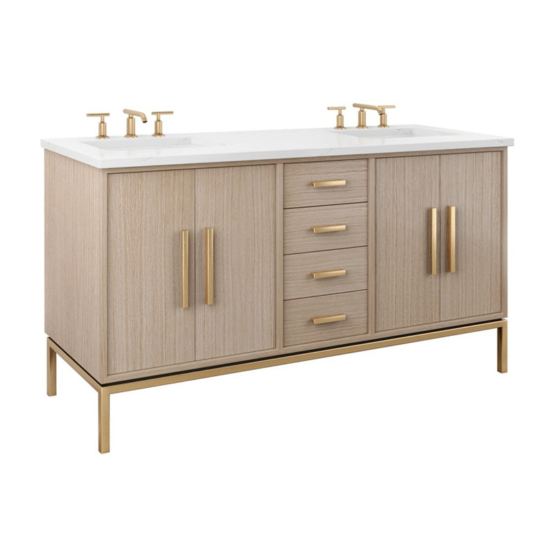 Rift White Oak Double Bath Vanity, Natural Weathered, 72", Satin Gold