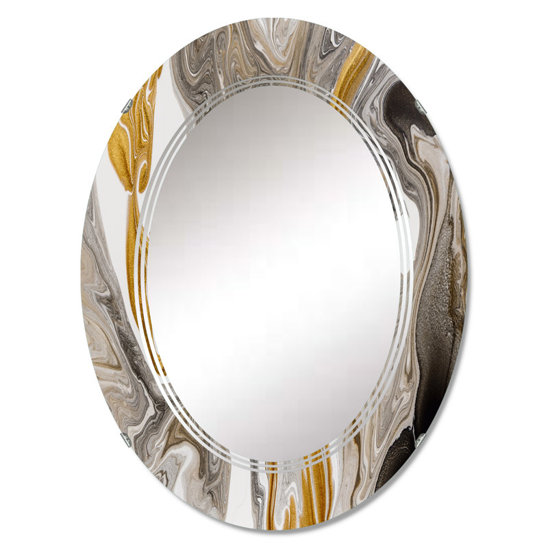 Miroir mural doré et gris vagues de marbre moderne, 36 po x 24 po