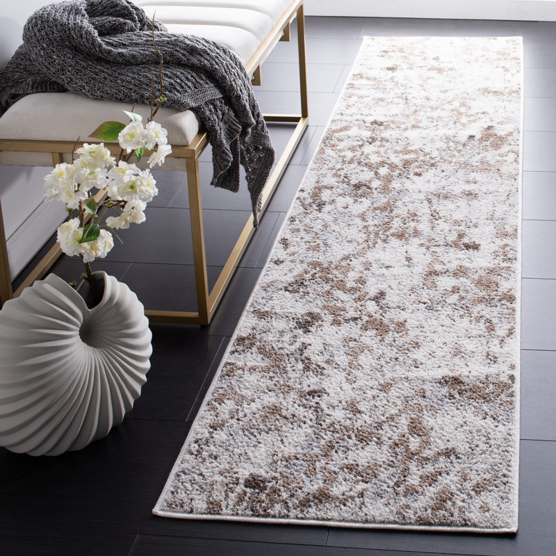 Tapis gris / ivoire Ethellee 682, Tapis de couloir 2 pi x 9 pi